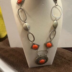 ♦️ Elegant Silver and Red Necklace 16’